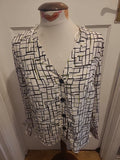 Ladies George Size 10 Black/Cream/Lime Patterned Long Sleeved Blouse