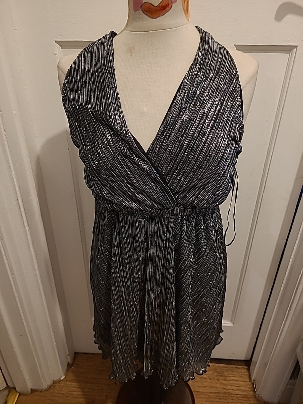 Ladies Miss Selfridge Size 12 Black And Silver Halter Neck Dress