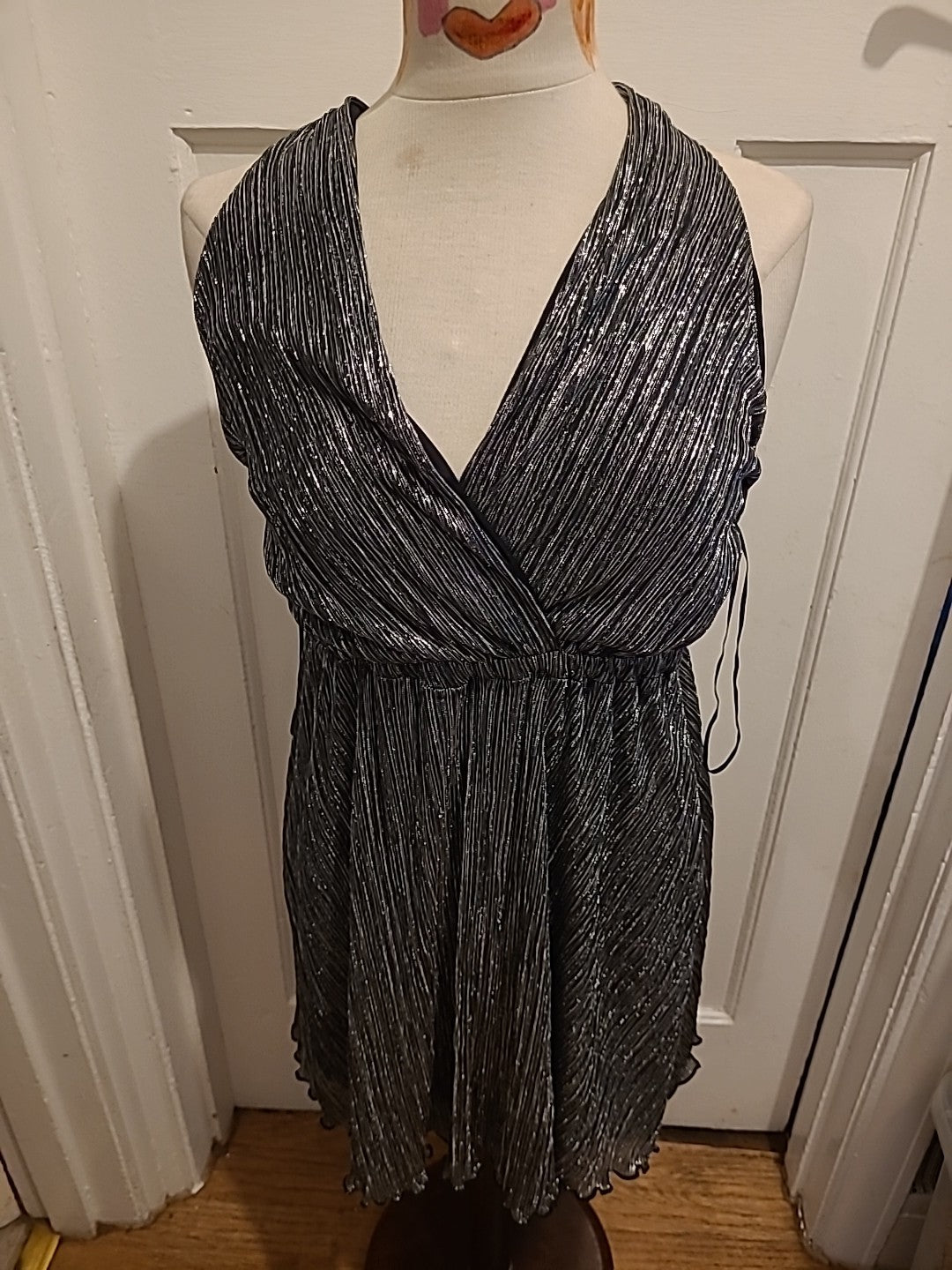 Ladies Miss Selfridge Size 12 Black And Silver Halter Neck Dress