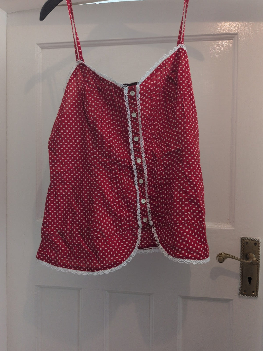Marks And Spencer 14 Red And White Sleeveless Pyjama Top