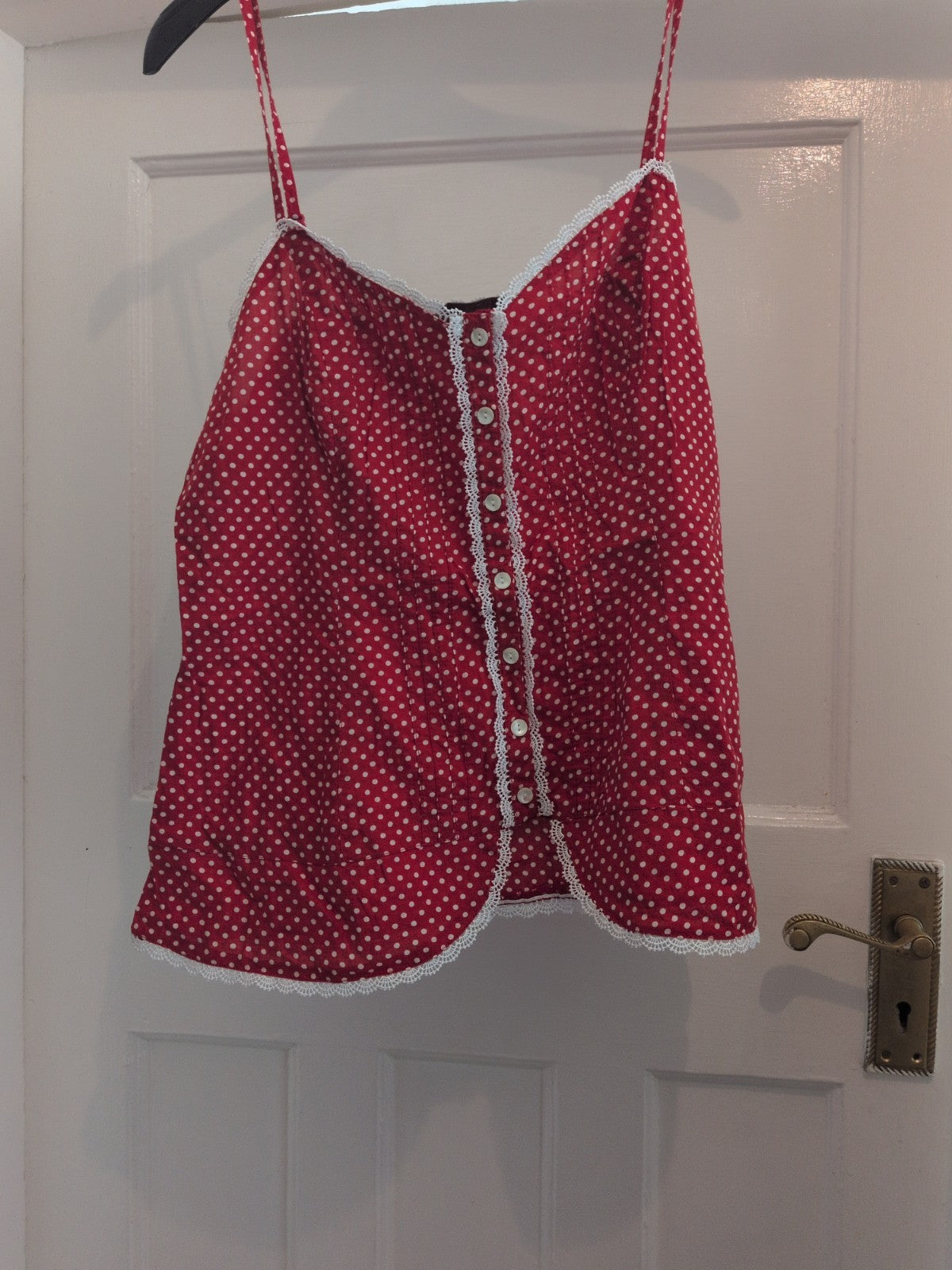 Marks And Spencer 14 Red And White Sleeveless Pyjama Top