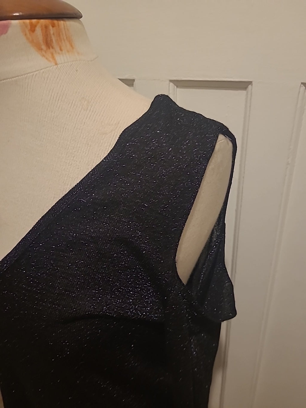 Ladies Peacocks Size 10 Black Shimmer Open Shoulder Blouse