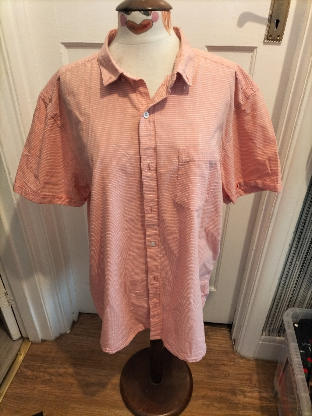 Mens Peacocks Size 2XL Regular Fit Pink White Striped Short Sleeved Shirt