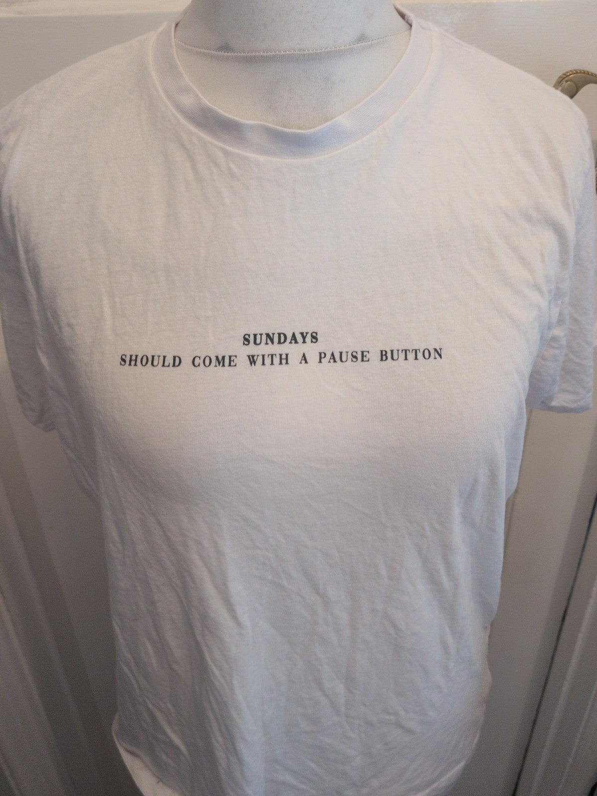Primark 14-16 White Sunday Should Have A Pause Button T-shirt