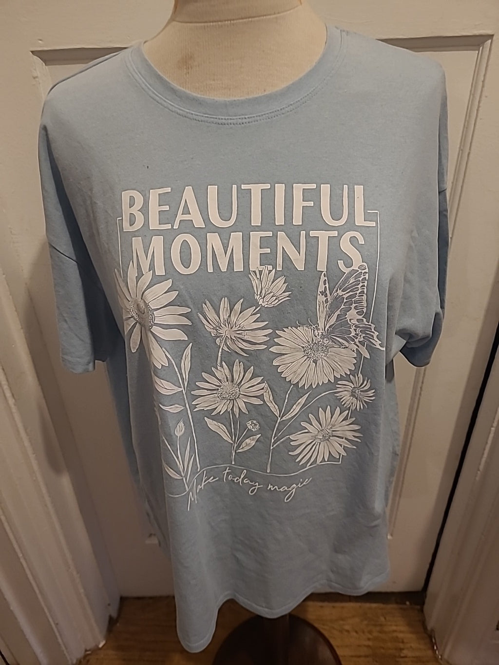 Ladies Primark Size Medium Pale Blue "Beautiful Moments" Tshirt