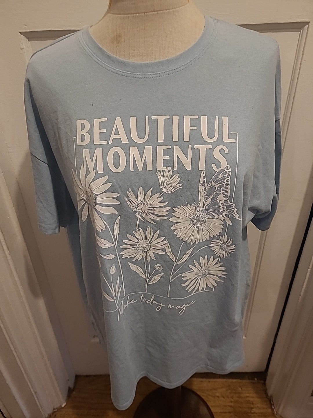 Ladies Primark Size Medium Pale Blue "Beautiful Moments" Tshirt