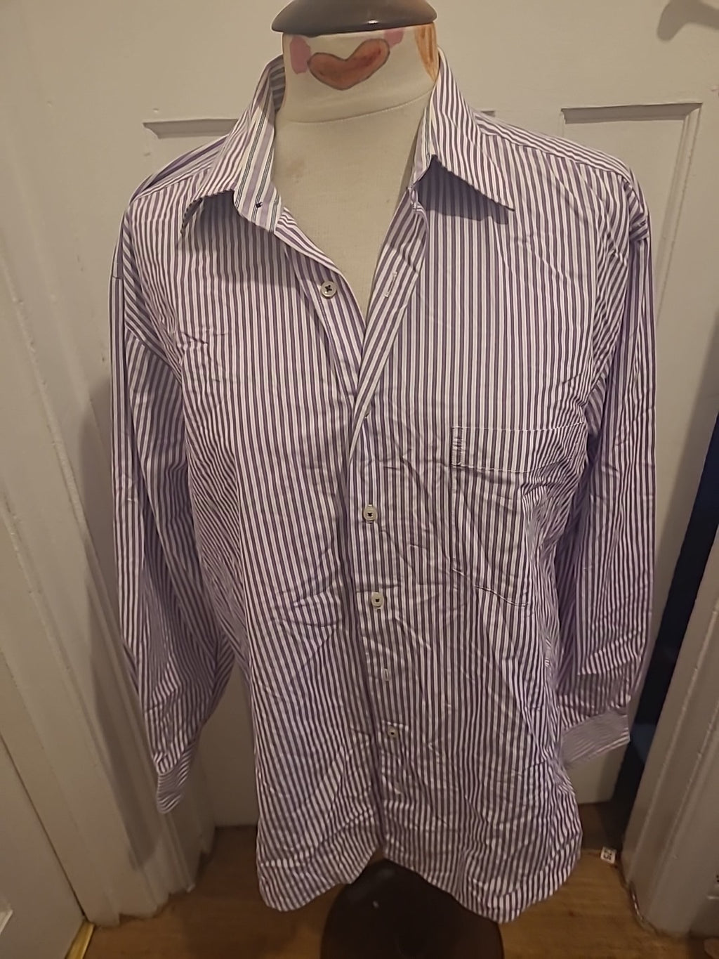 Mens Todays Man Size 16"(41 Usa) Purple White Striped Formal Shirt
