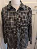 Primark Large 14-16 Black Checked Long Sleeve Buttoned Blouse Collared
