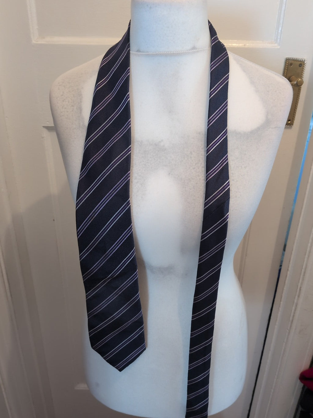 Marks And Spencer Navy Purple And White Stripey Tie
