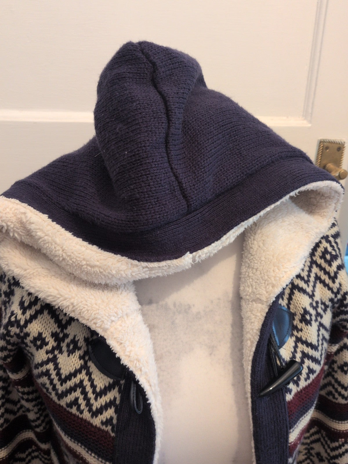 Ladies Beyou Size 8-10 Navy Patterned Hooded Cardigan Fleece Lined