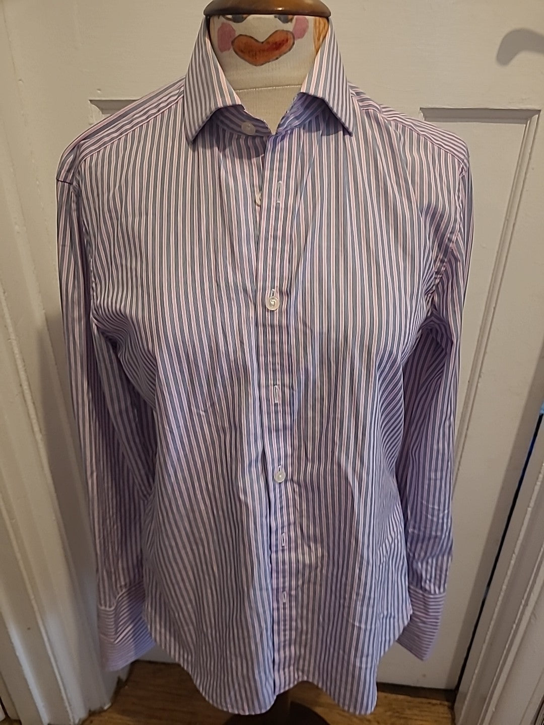 Mens Timothy Everest Size 15" Slim Fit Navy/Purple Striped Shirt