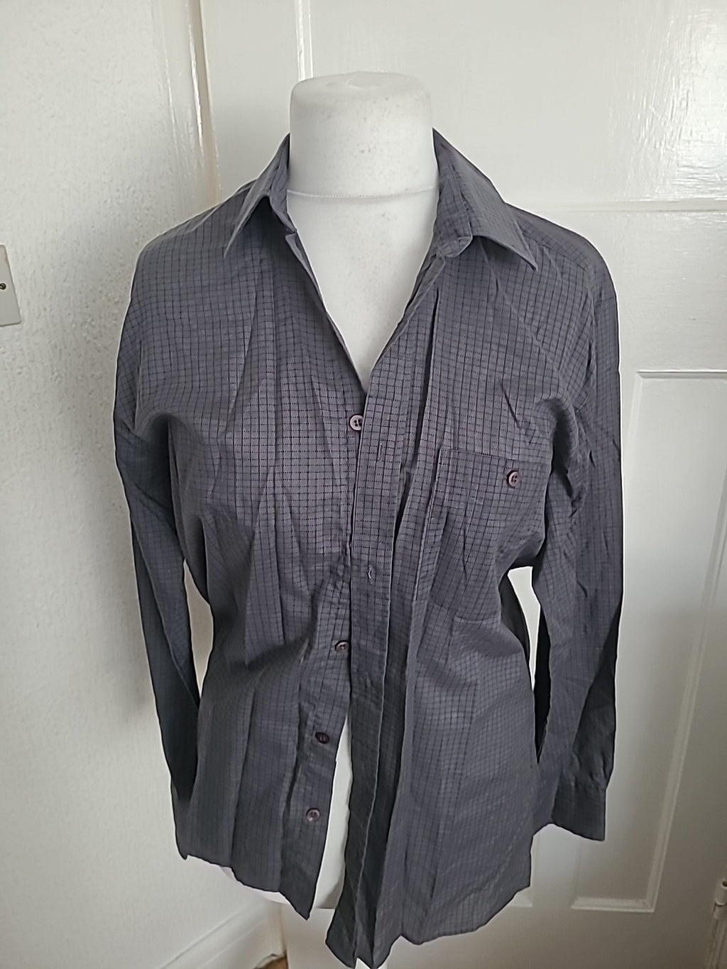 Mens G.Fellini Size 16 Grey Check Long Sleeved Shirt
