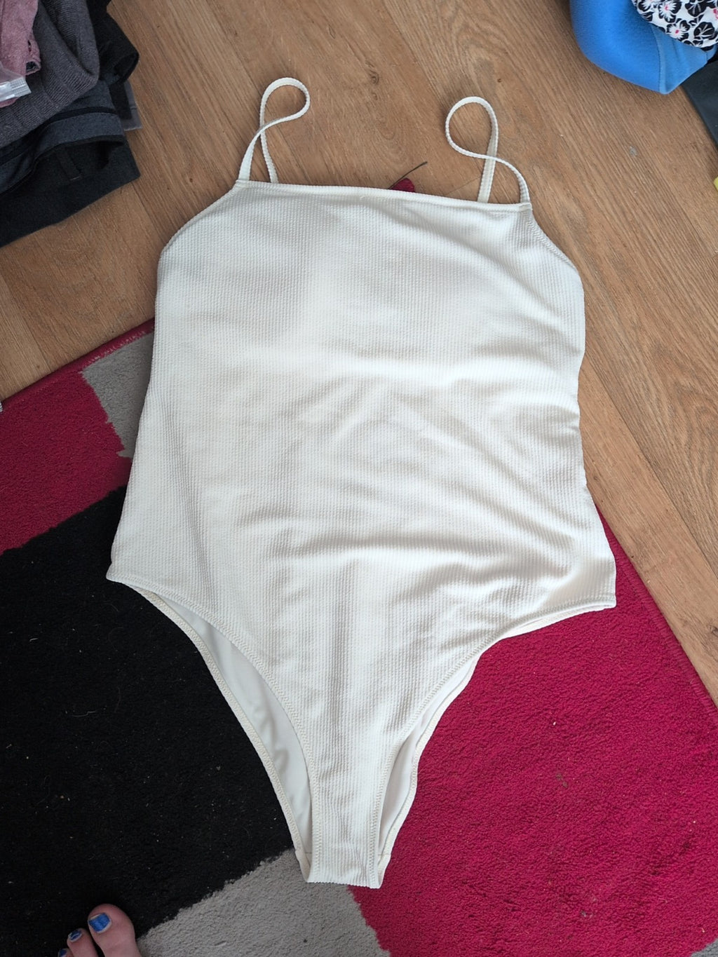 Primark 16 Cream Raise Brush Rib Swimsuit