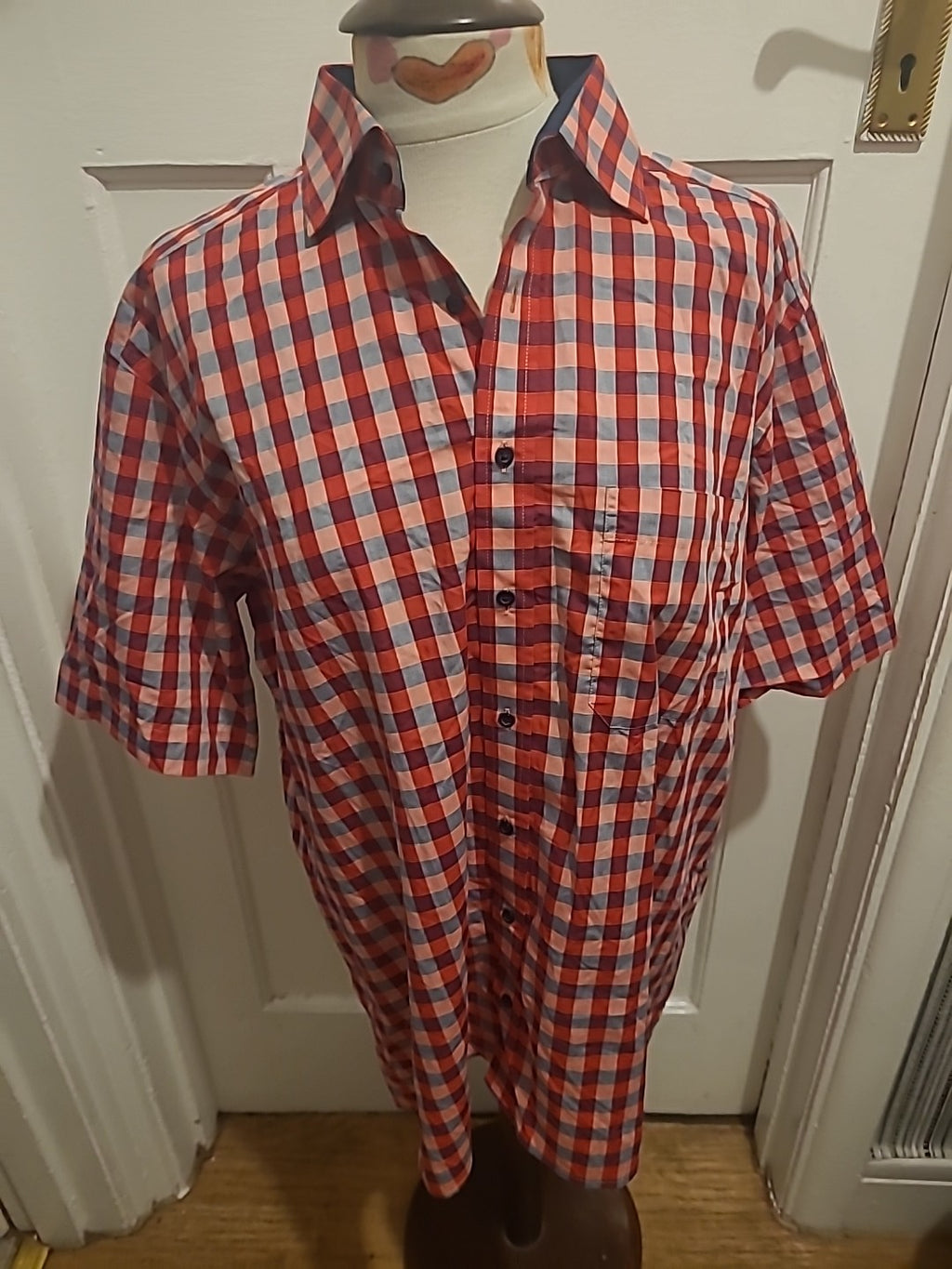 Mens Eterna Size 16.5" Red Check Comfort Fit Short Sleeved Shirt