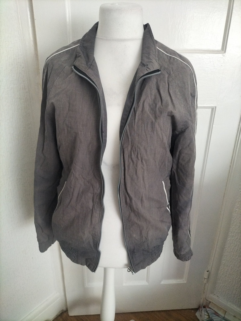 Mens Red Herring Size M Grey Check Zipped Mesh Lined Jacket