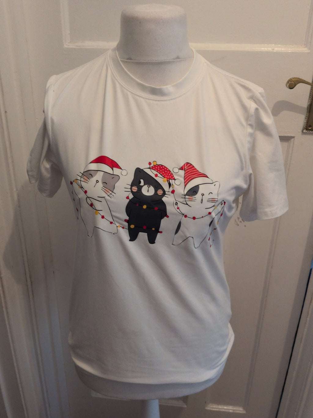Small White Kitten Print short Sleeve Pyjama Top