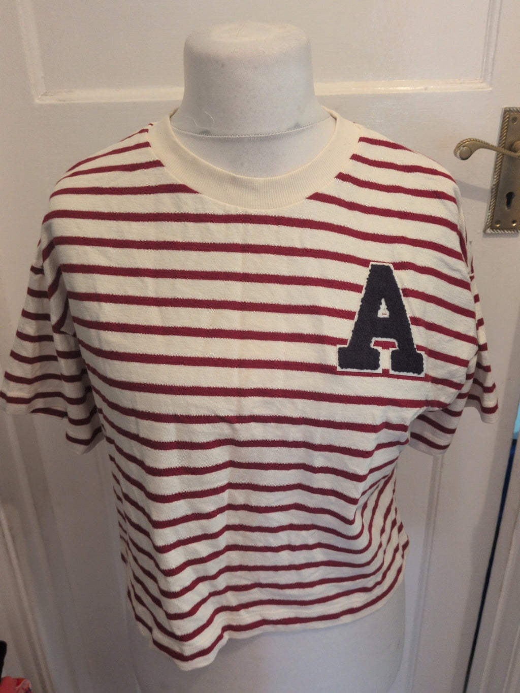 River Island 10 Relaxed Red White Stripe T-shirt Short Sleeve