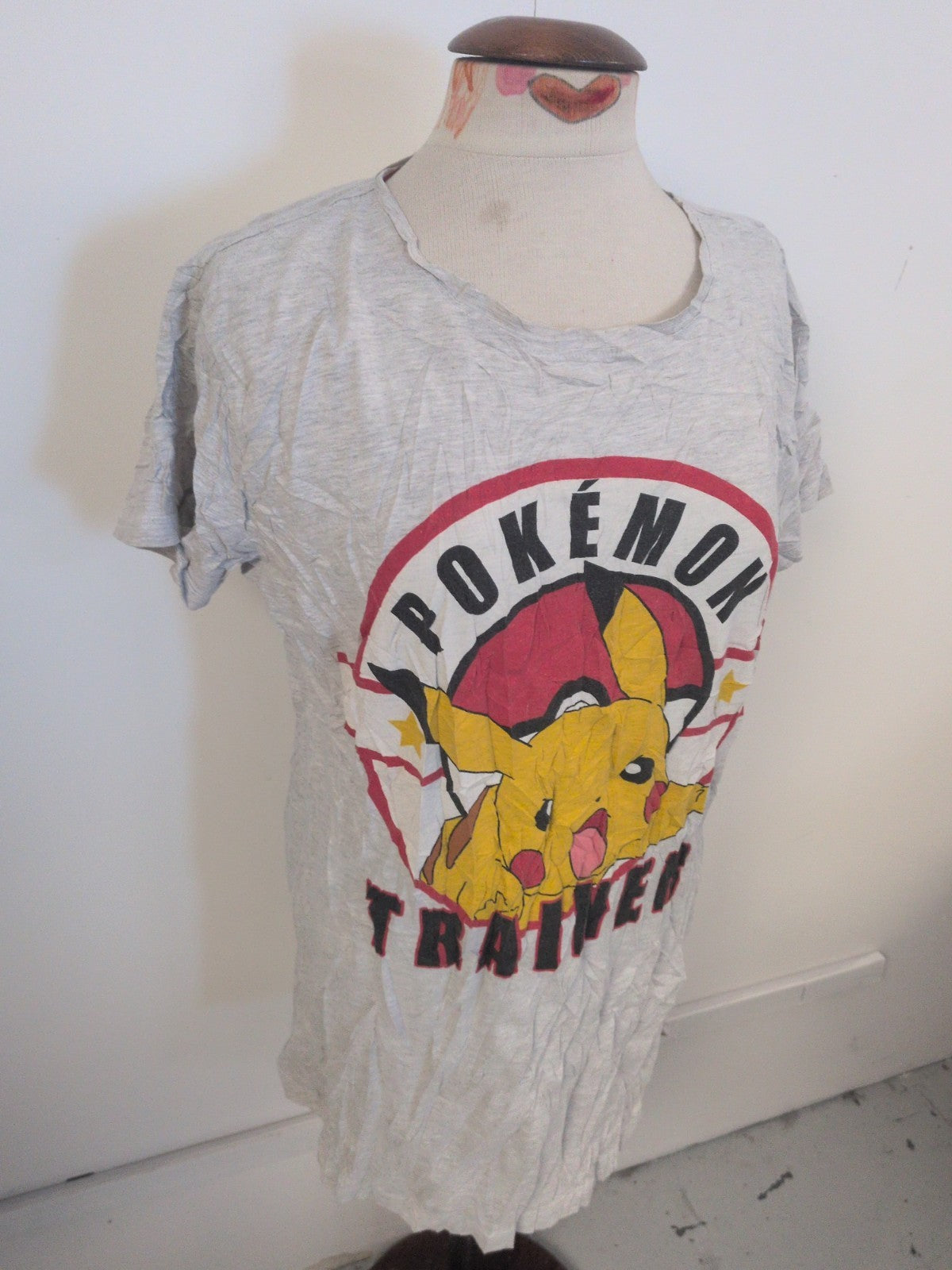 Ladies Primark Size Large Grey Pokémon Pyjama Top Short Sleeve