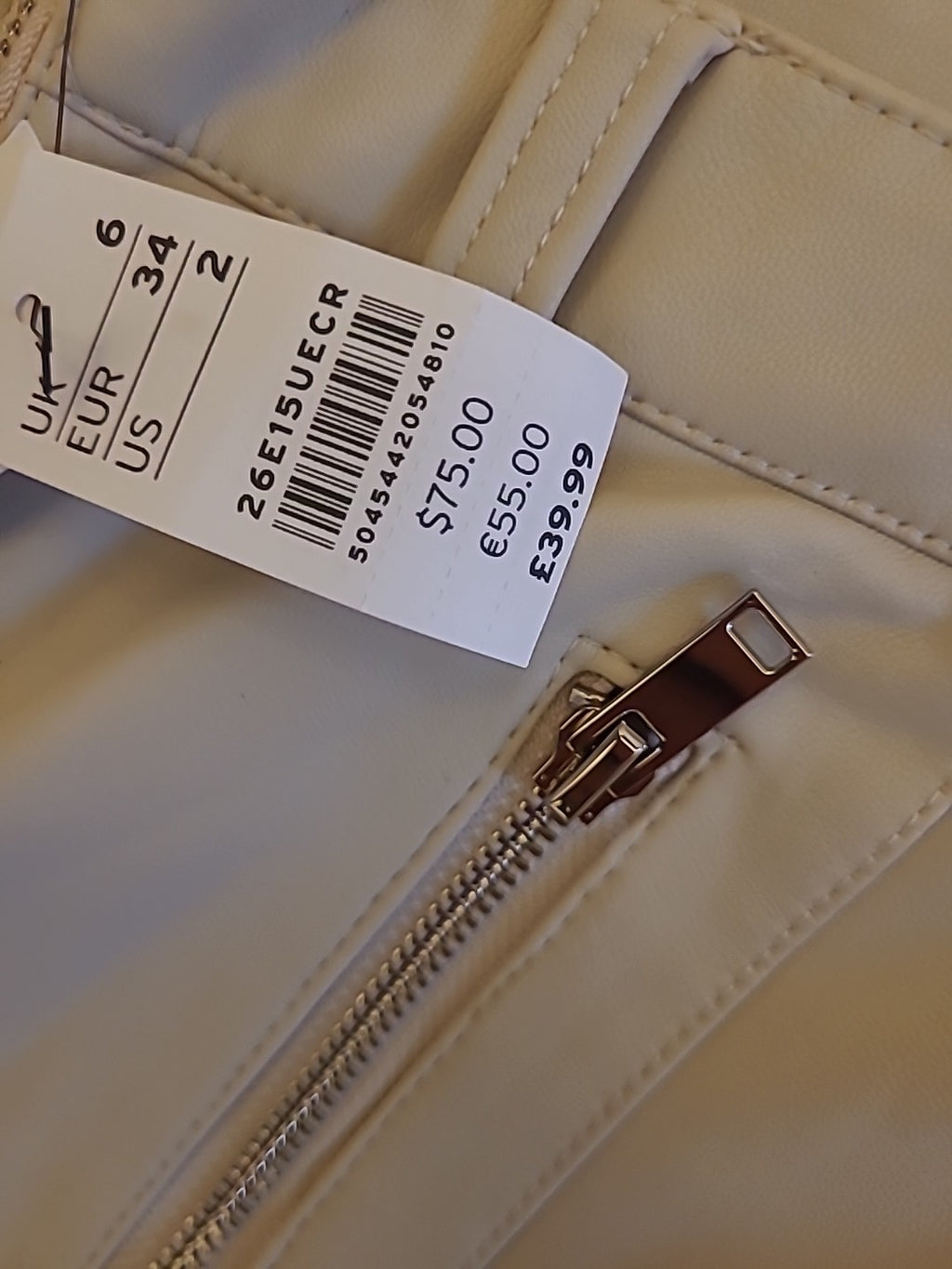 Brand New Ladies Topshop Size 6 Petite Cream Pleather Trousers RRP £39.99