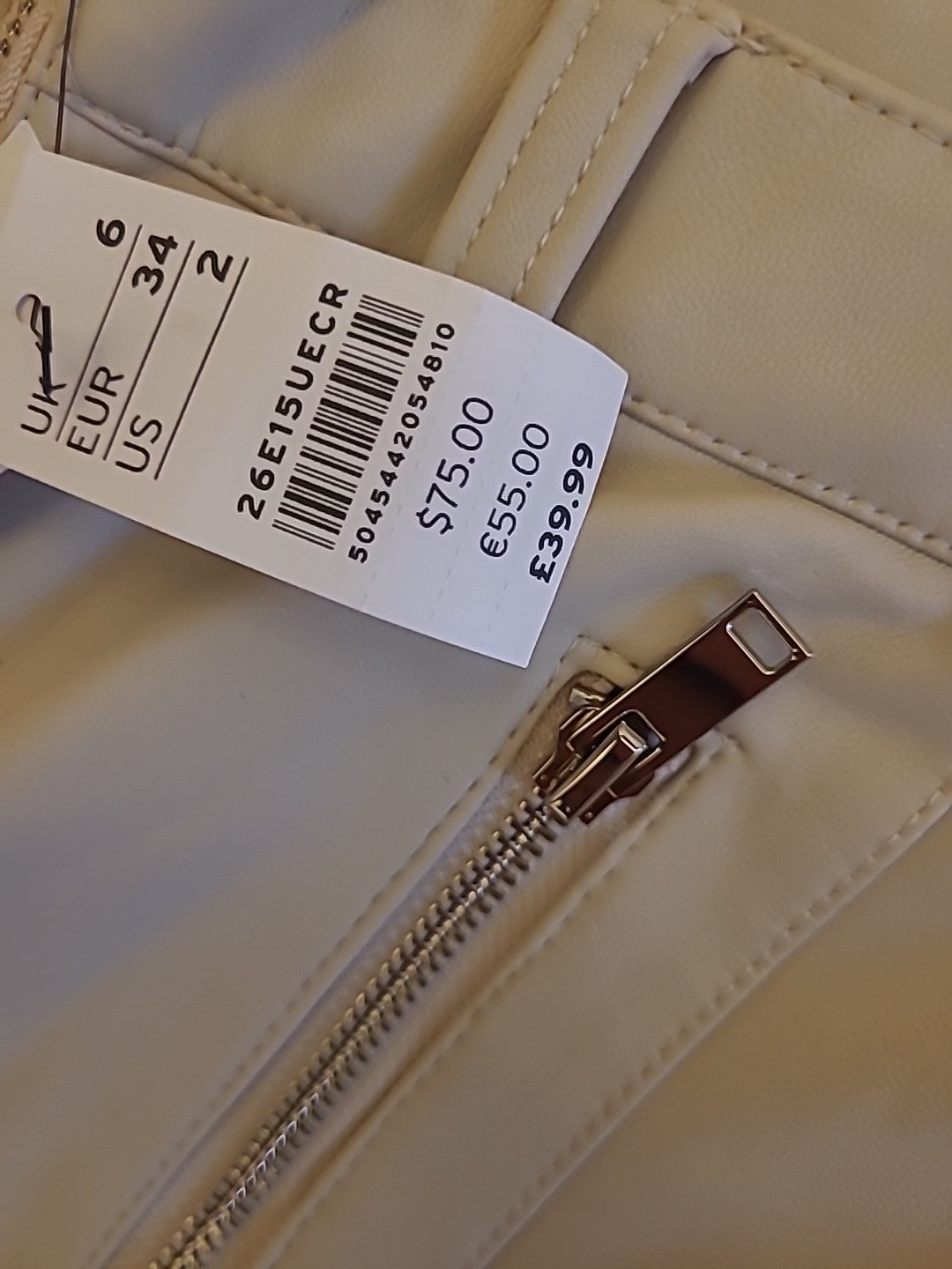 Brand New Ladies Topshop Size 6 Petite Cream Pleather Trousers RRP £39.99