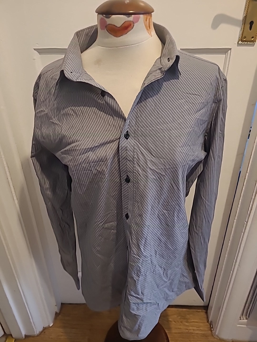 Mens Next Size 16.5" Slim Fit Silver Striped Shirt