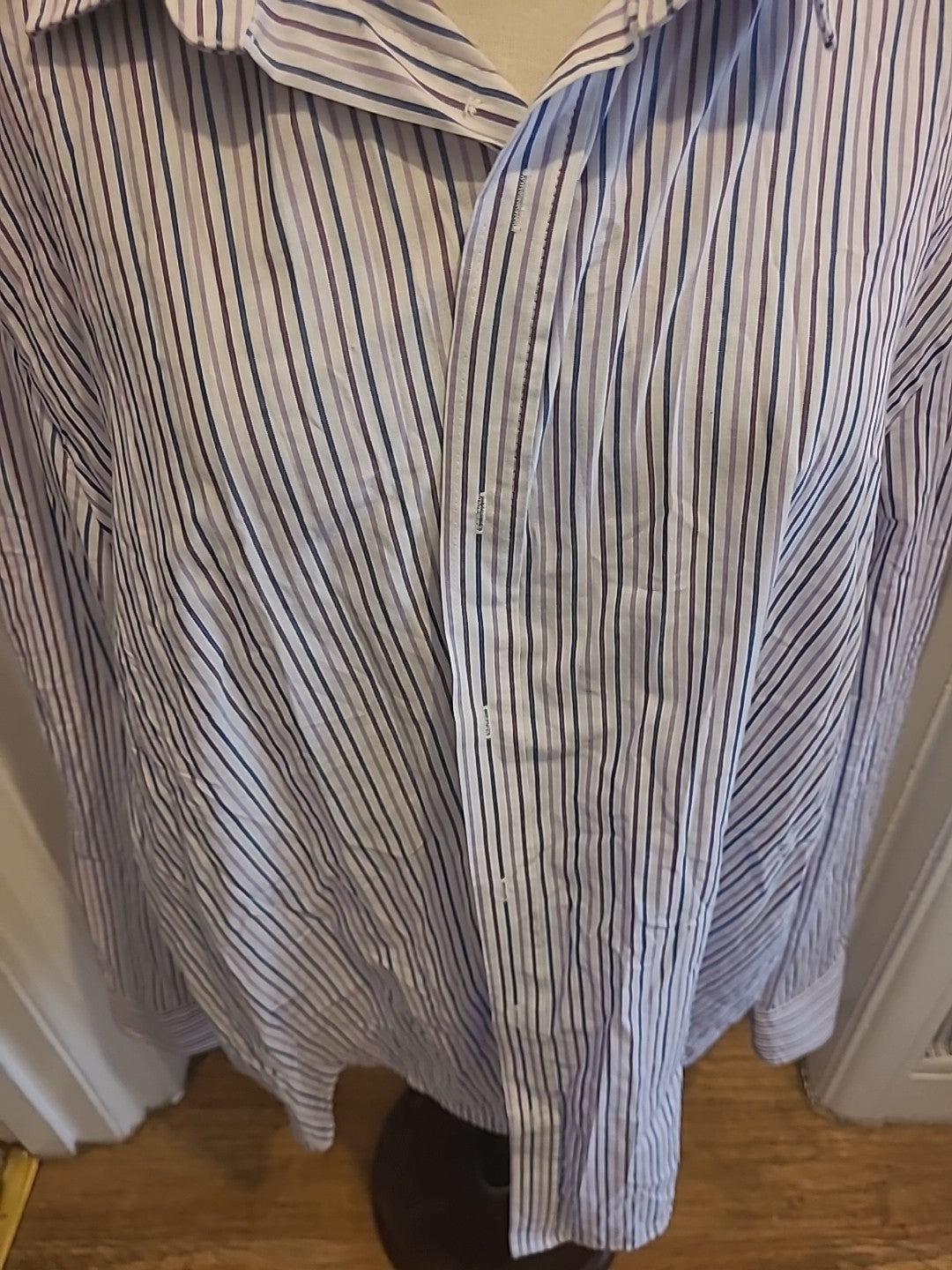 Mens F&F Size 19" Purple White Blue Striped Long Sleeved Shirt