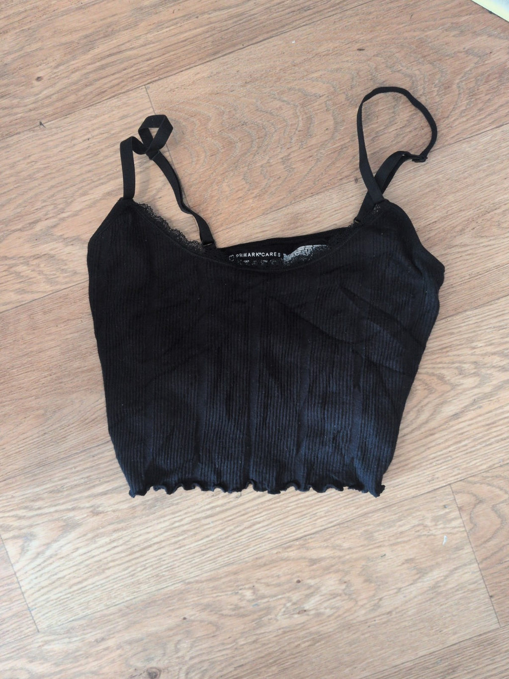 Primark 10-12 Small Black Frill Hem Pyjama Top