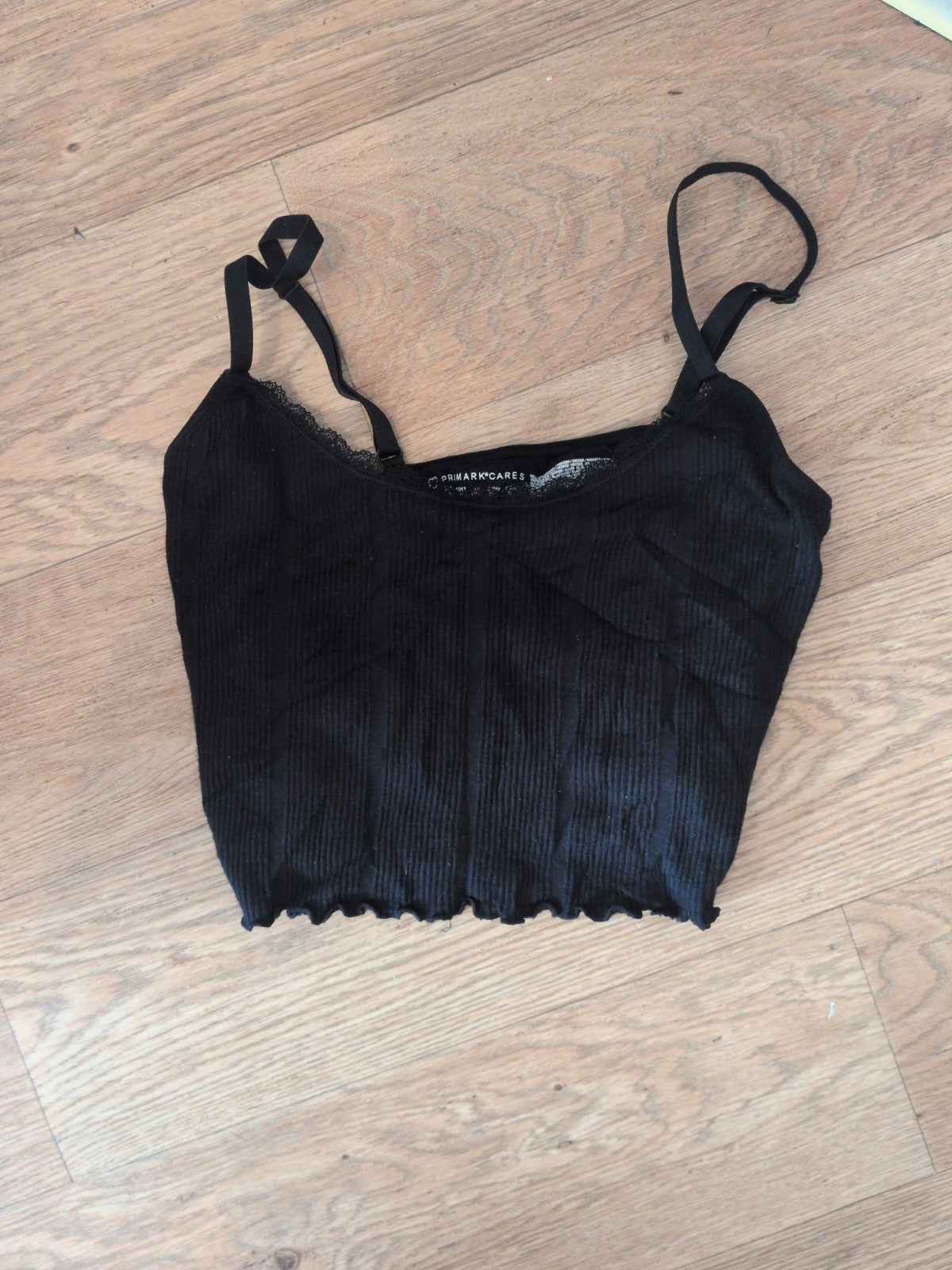 Primark 10-12 Small Black Frill Hem Pyjama Top