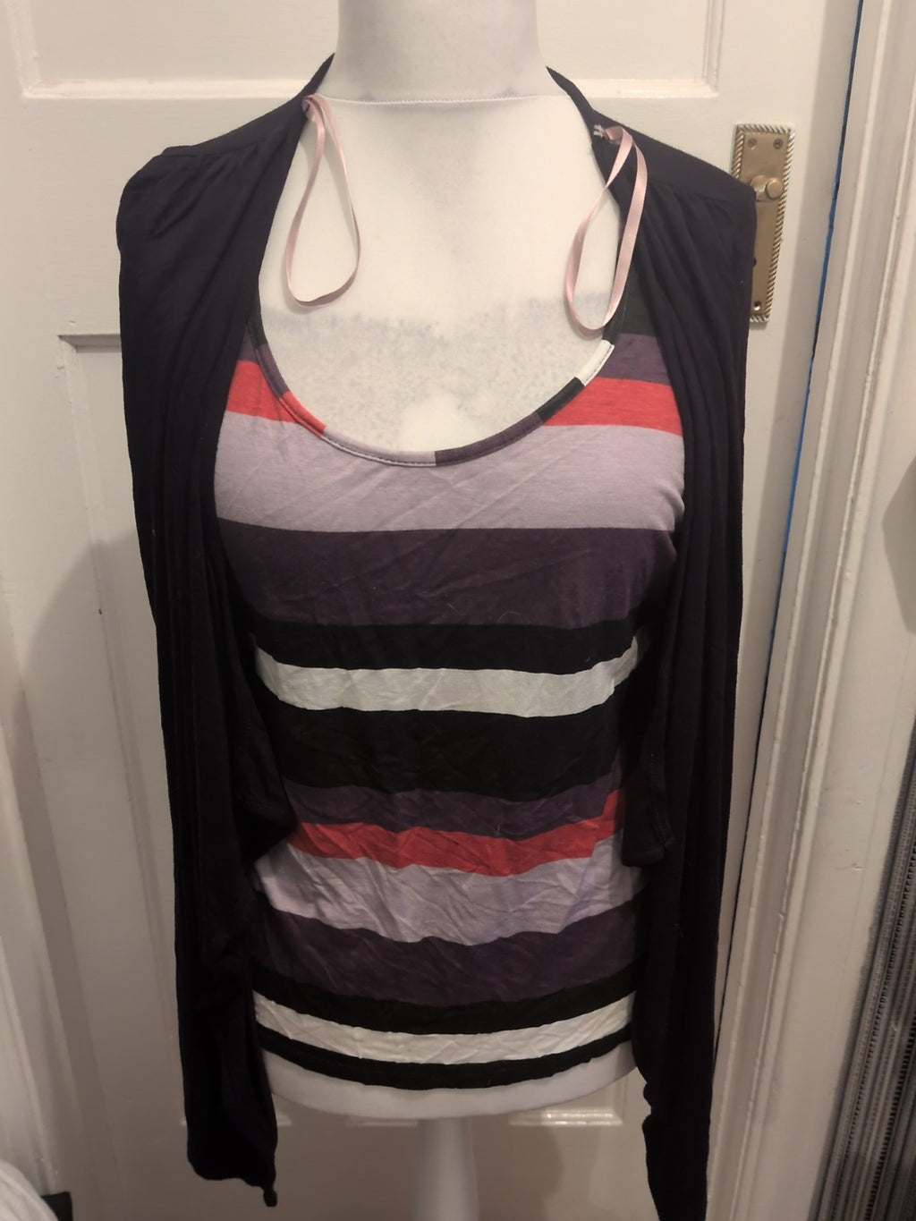 Soon 16 Black With Multi Stripe Short Sleeve Blouse