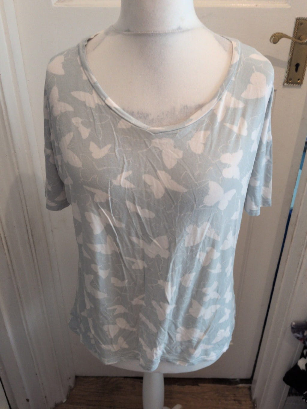 Peacocks 14-16 Pale Green And White Butterfly Pyjama Top