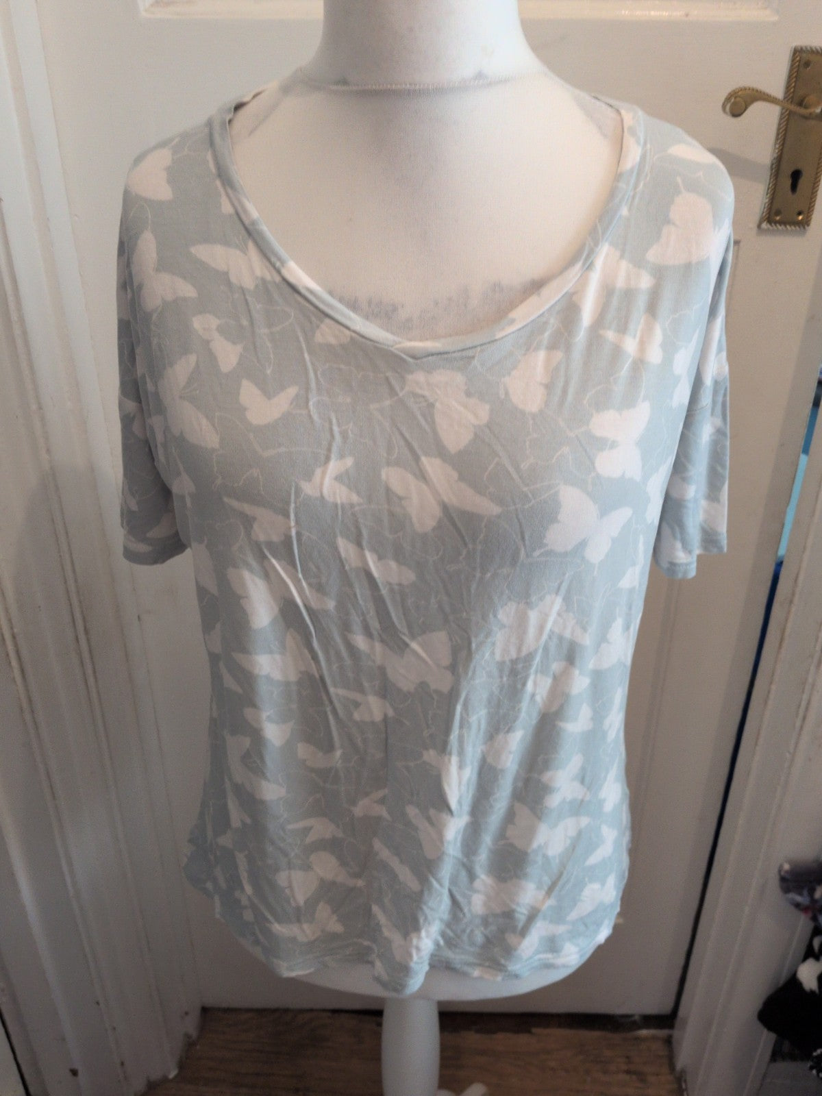 Peacocks 14-16 Pale Green And White Butterfly Pyjama Top