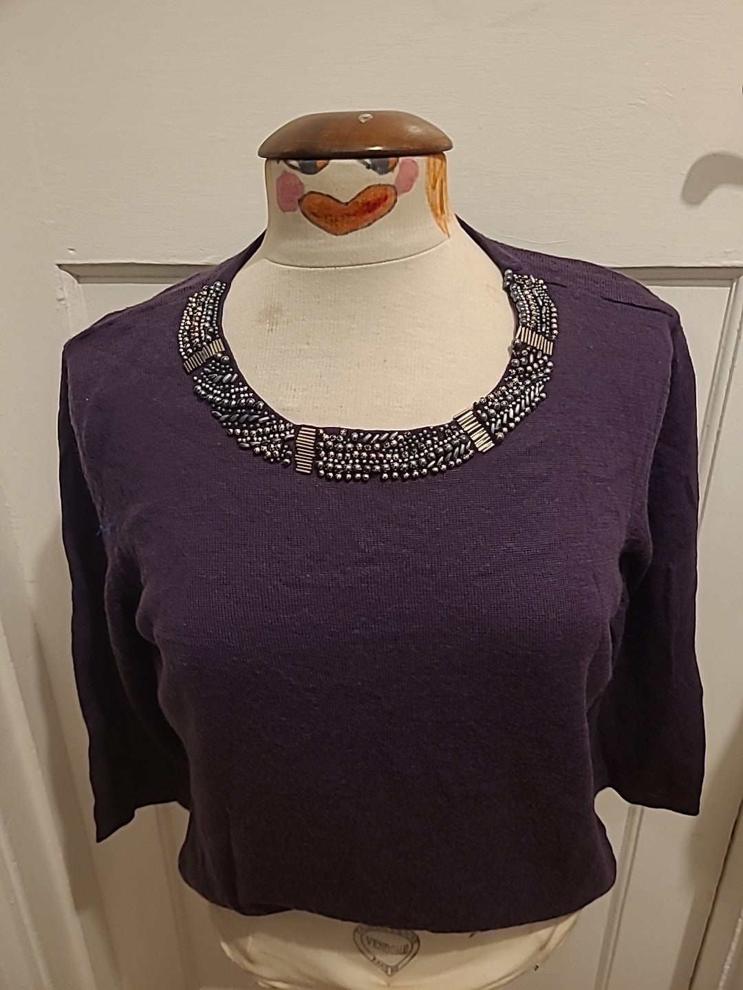 Ladies Size Large Deep Purple Wiyh Detail On Neck Lightweight Jumper