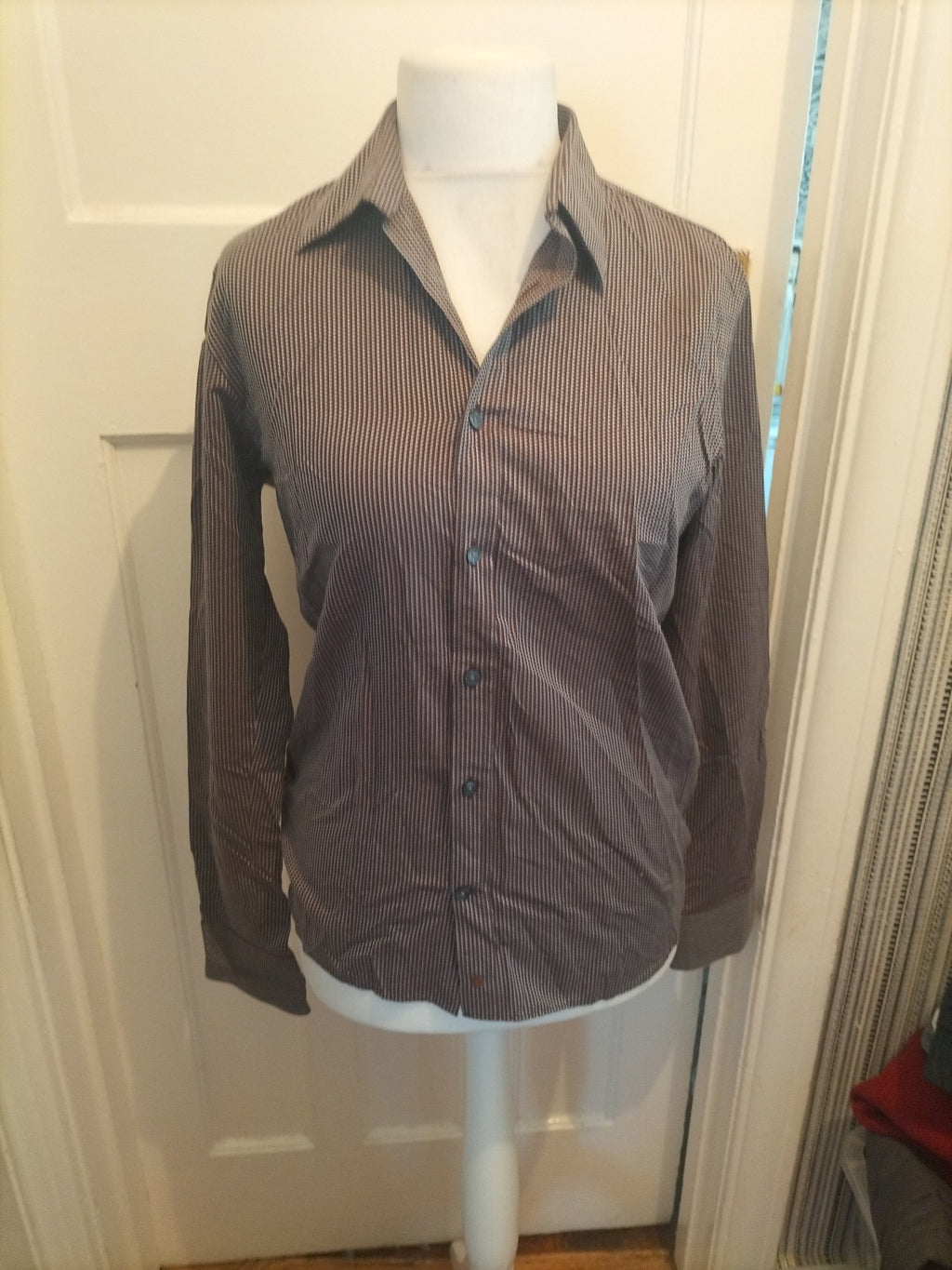 Mens Melka Size 15" Brown And Blue Long Sleeved Shirt
