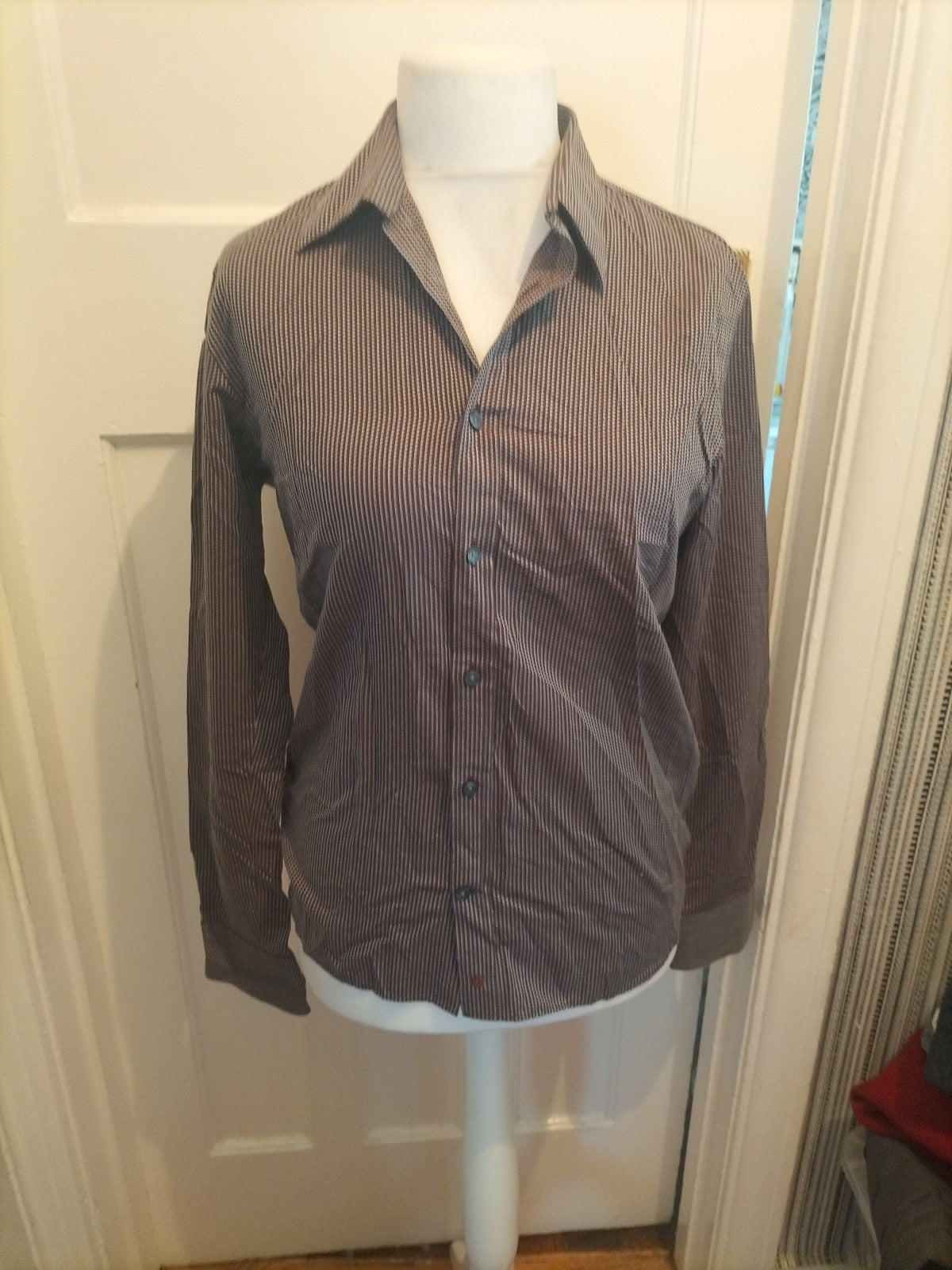 Mens Melka Size 15" Brown And Blue Long Sleeved Shirt