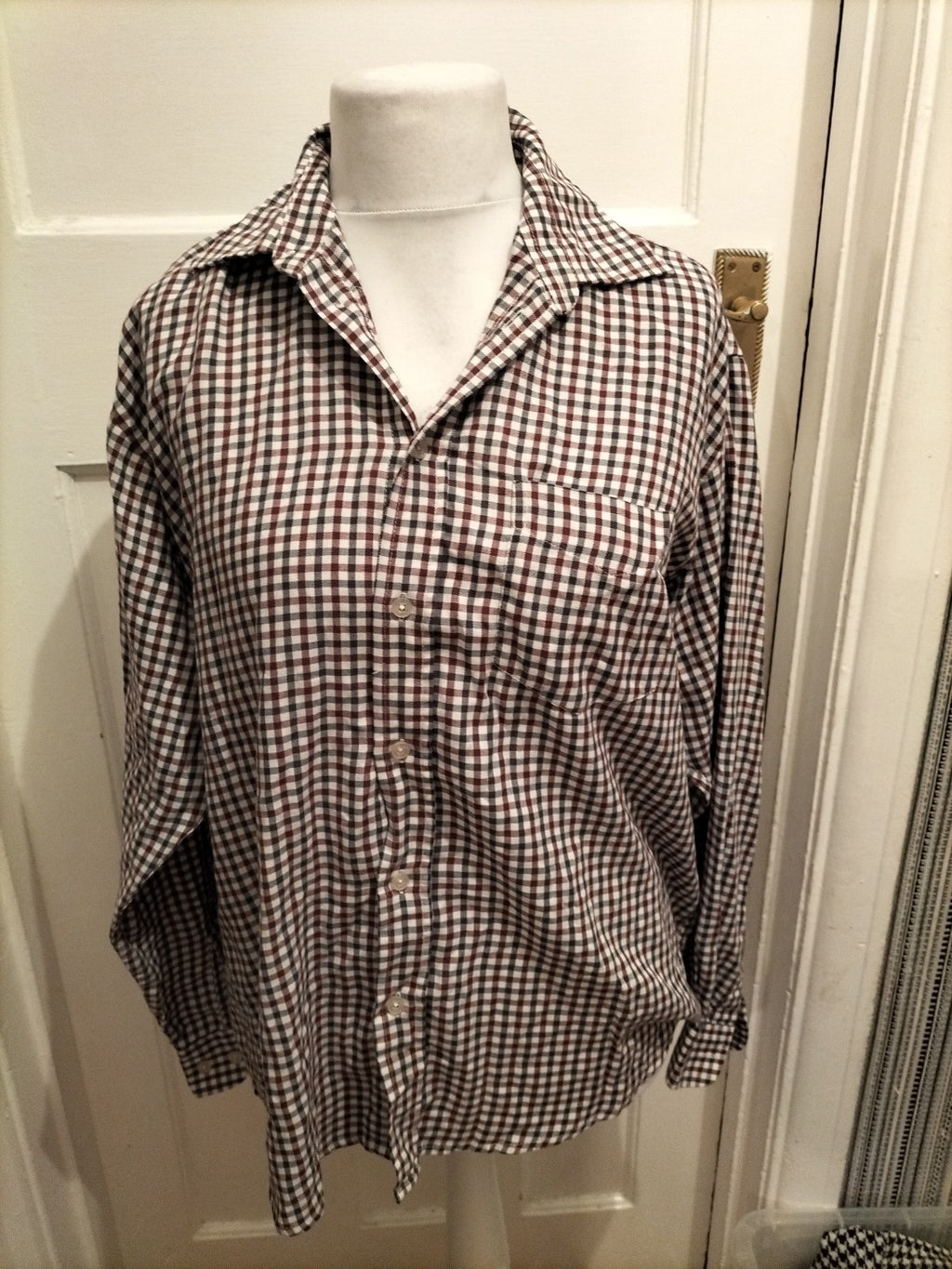 Mens EWM Size Large Purple/navy Check Shirt Long Sleeve