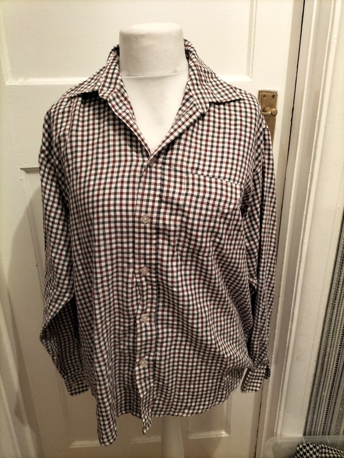 Mens EWM Size Large Purple/navy Check Shirt Long Sleeve