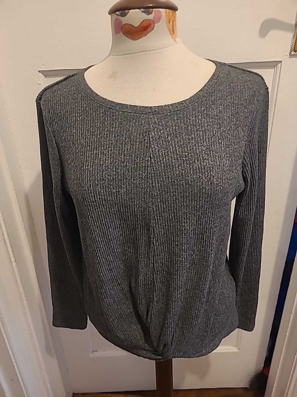 Ladies M&Co Size 12 Grey Long Sleeved Ribbed Blouse