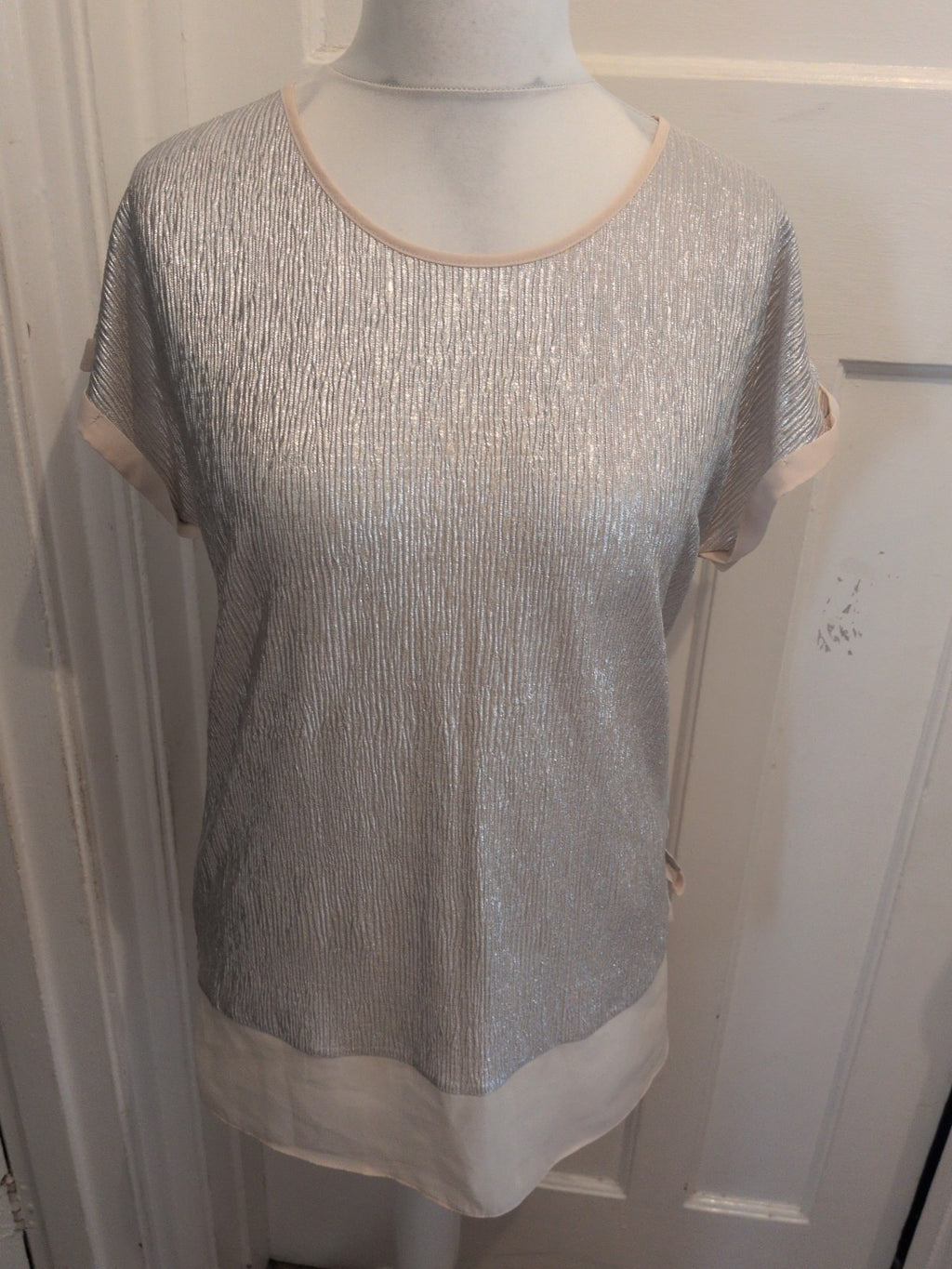 Bodyflirt Medium Silver Crinkle Short Sleeve Blosue