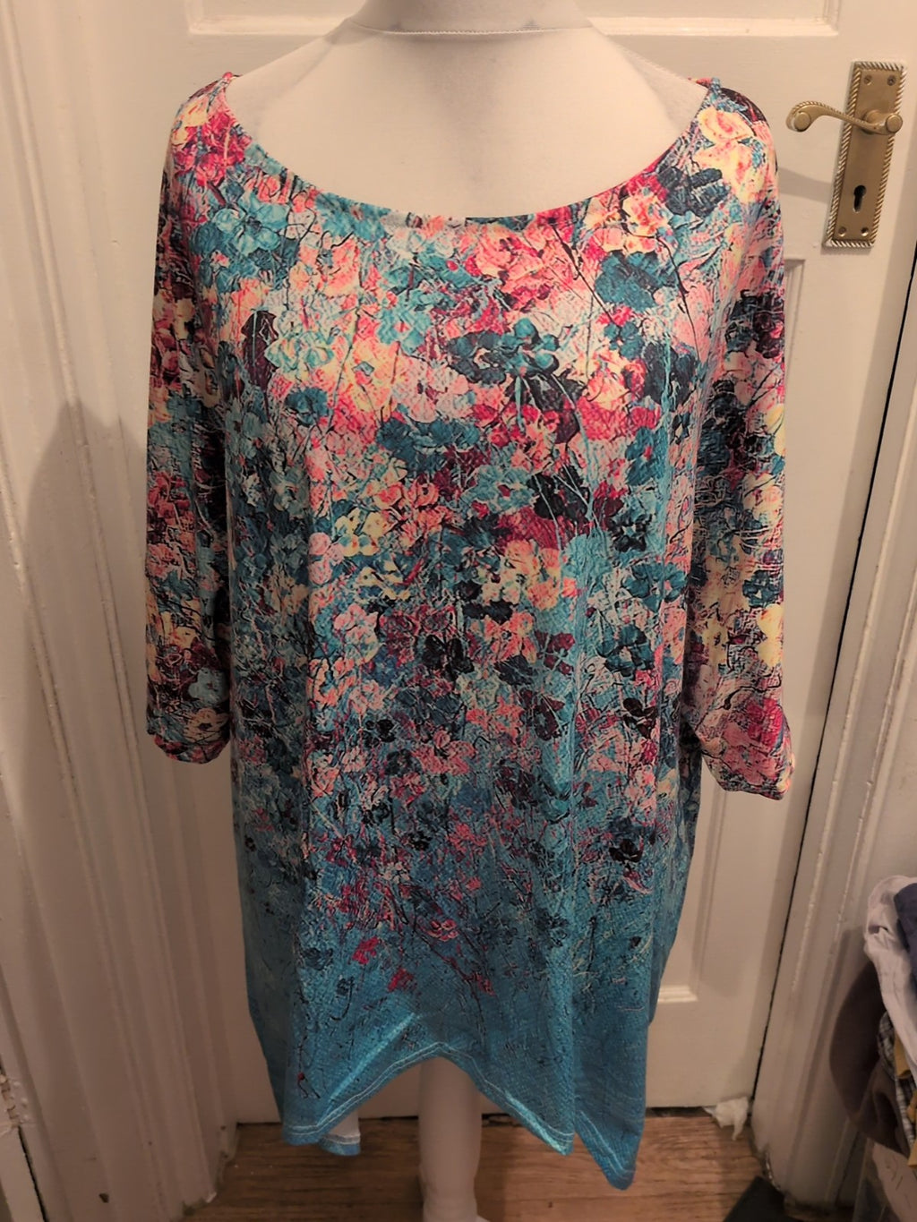 4XL Aqua Floral Short Sleeve Blouse