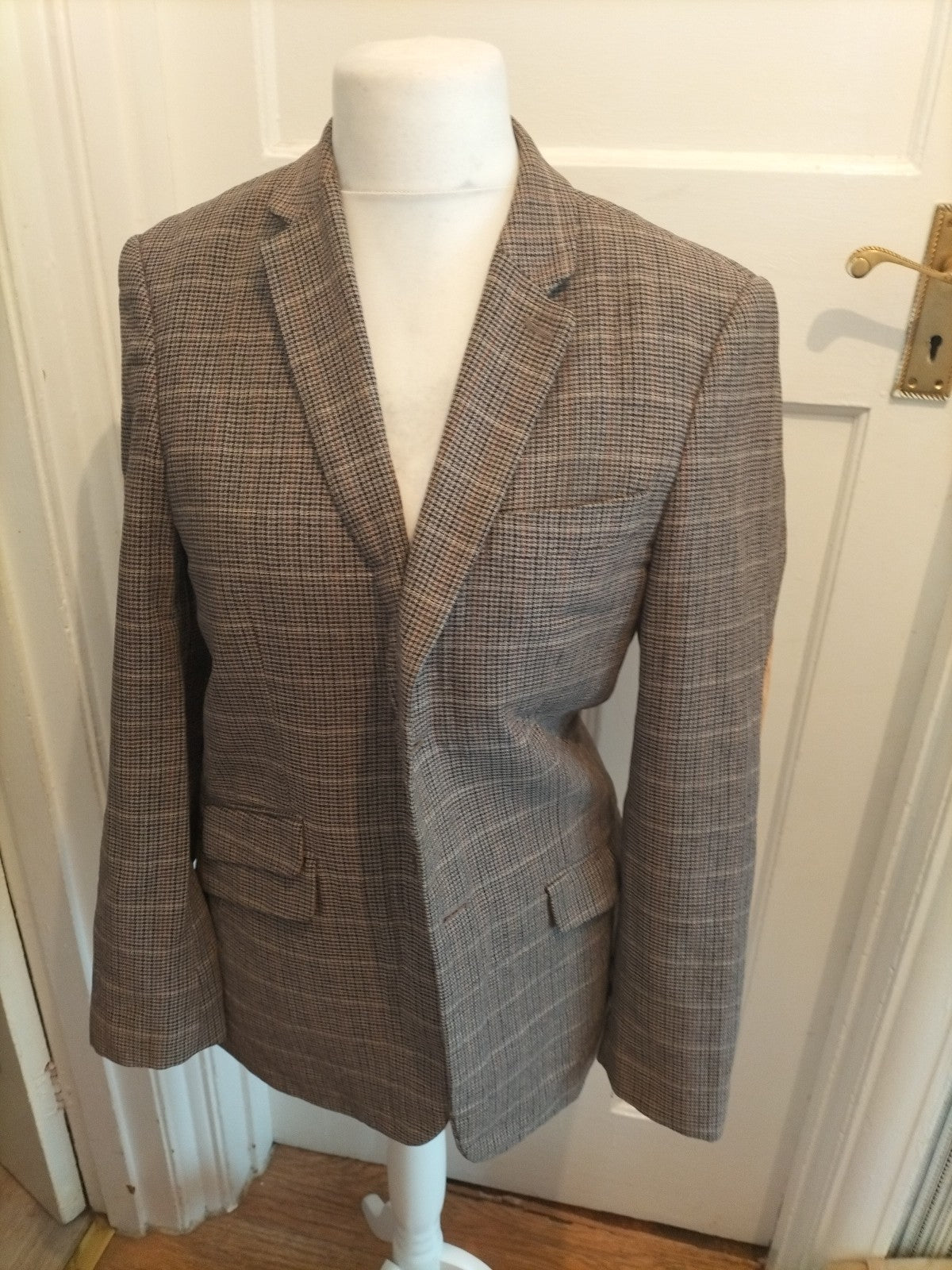 Rocha John Rocha 38R Beige Check Lined Suit Jacket