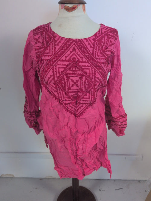 12 Pink And Red Embroidered Long Sleeve Dress Knee Length