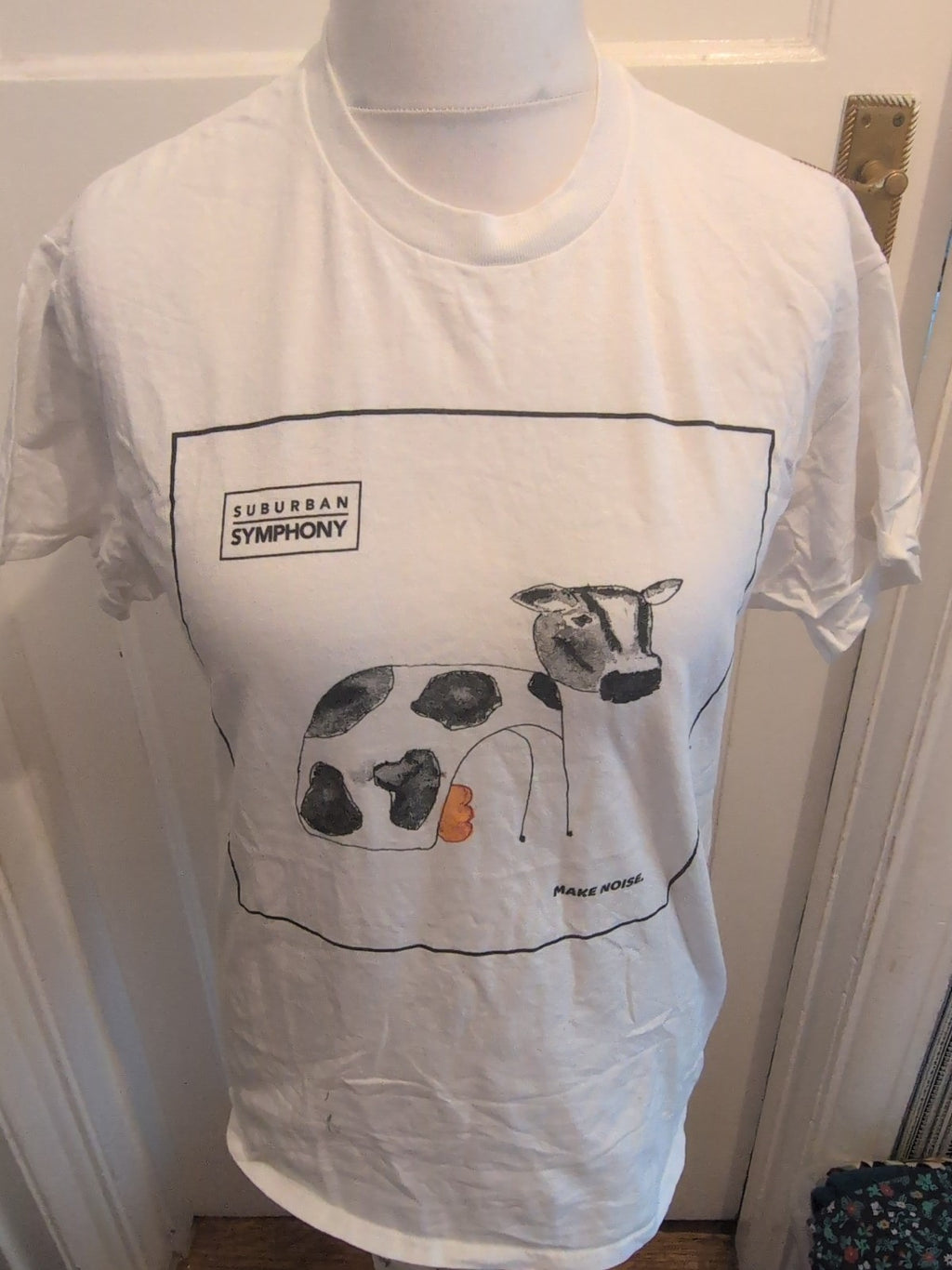 Gildan Medium White Cow Pattern Short Sleeve T-shirt