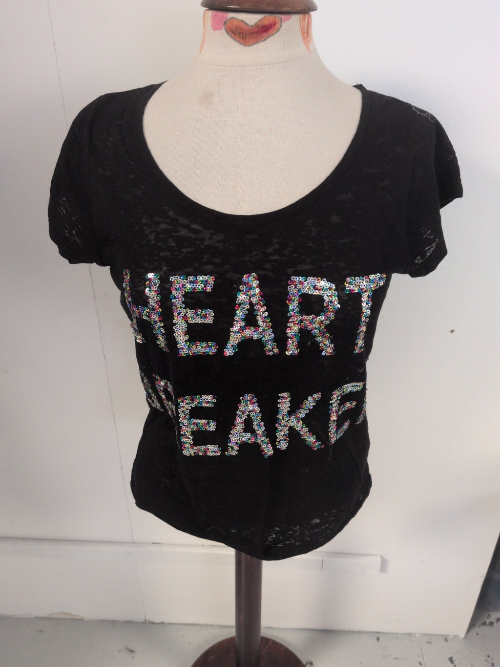 Primark 12 Black With Multicoloured Sequins "Heartbreaker" T-shirt Short Sleeve