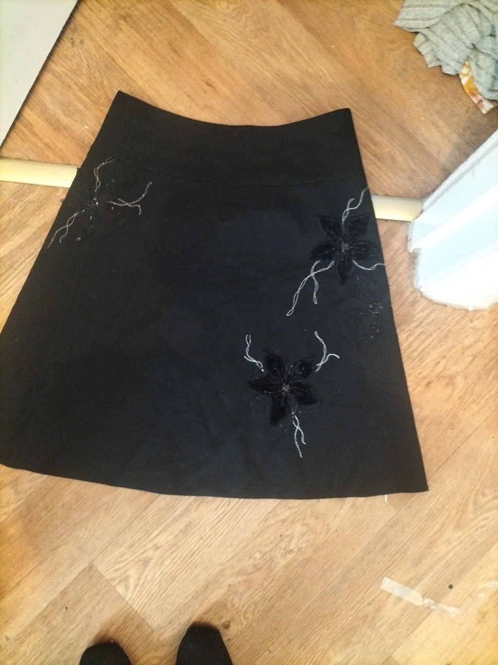 Next 12 Black Floral With Sequins Lined Skirt