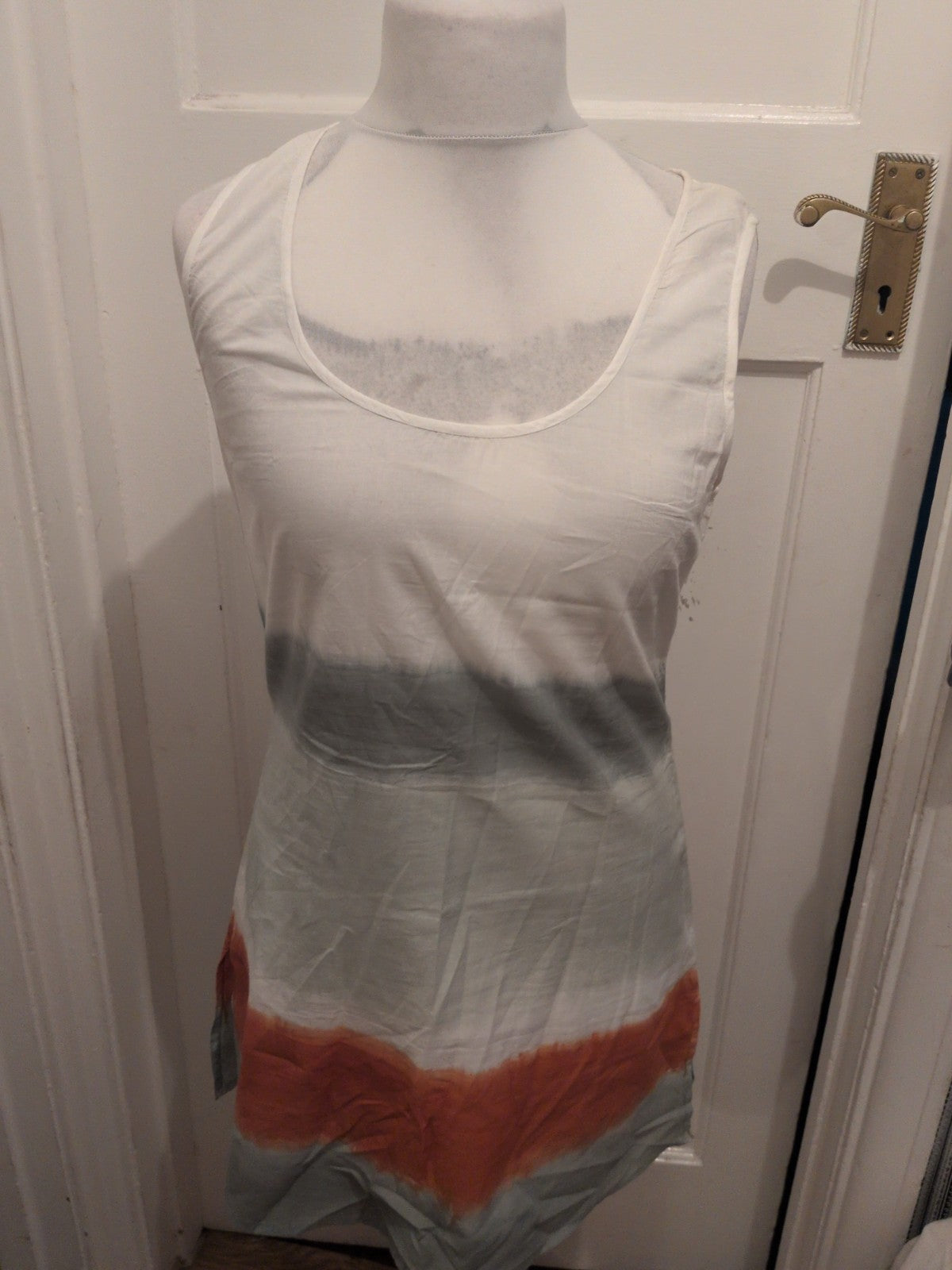 Medium White/Orange/Green Sleeveless Dress