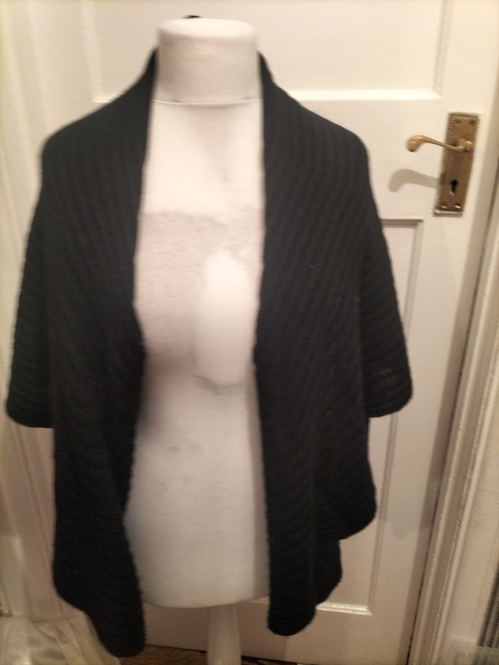 Ladies Nina Leonard Size Small Black Ribbed Collared Cardigan