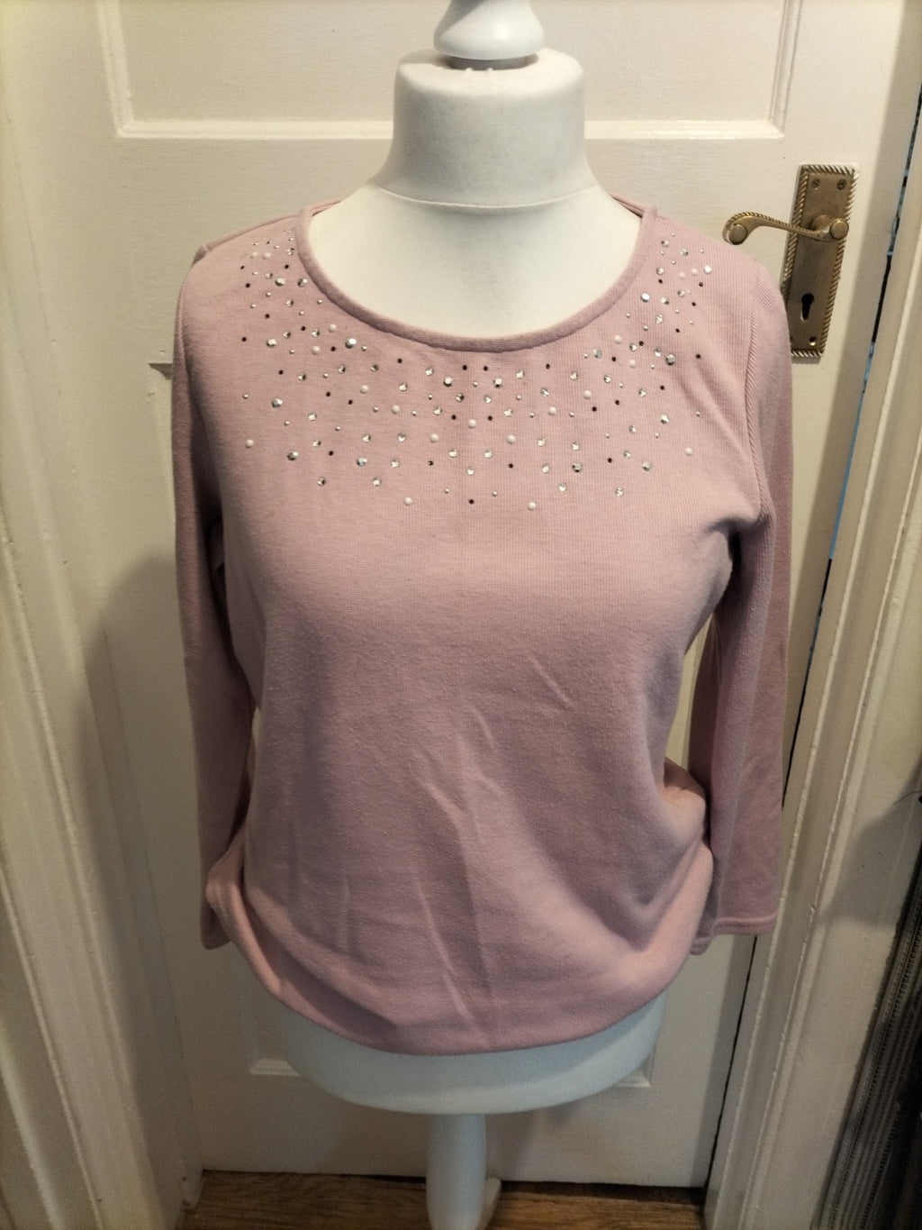 Ladies Bonmarche Size 14 Pink Sequin Long Sleeve Blouse