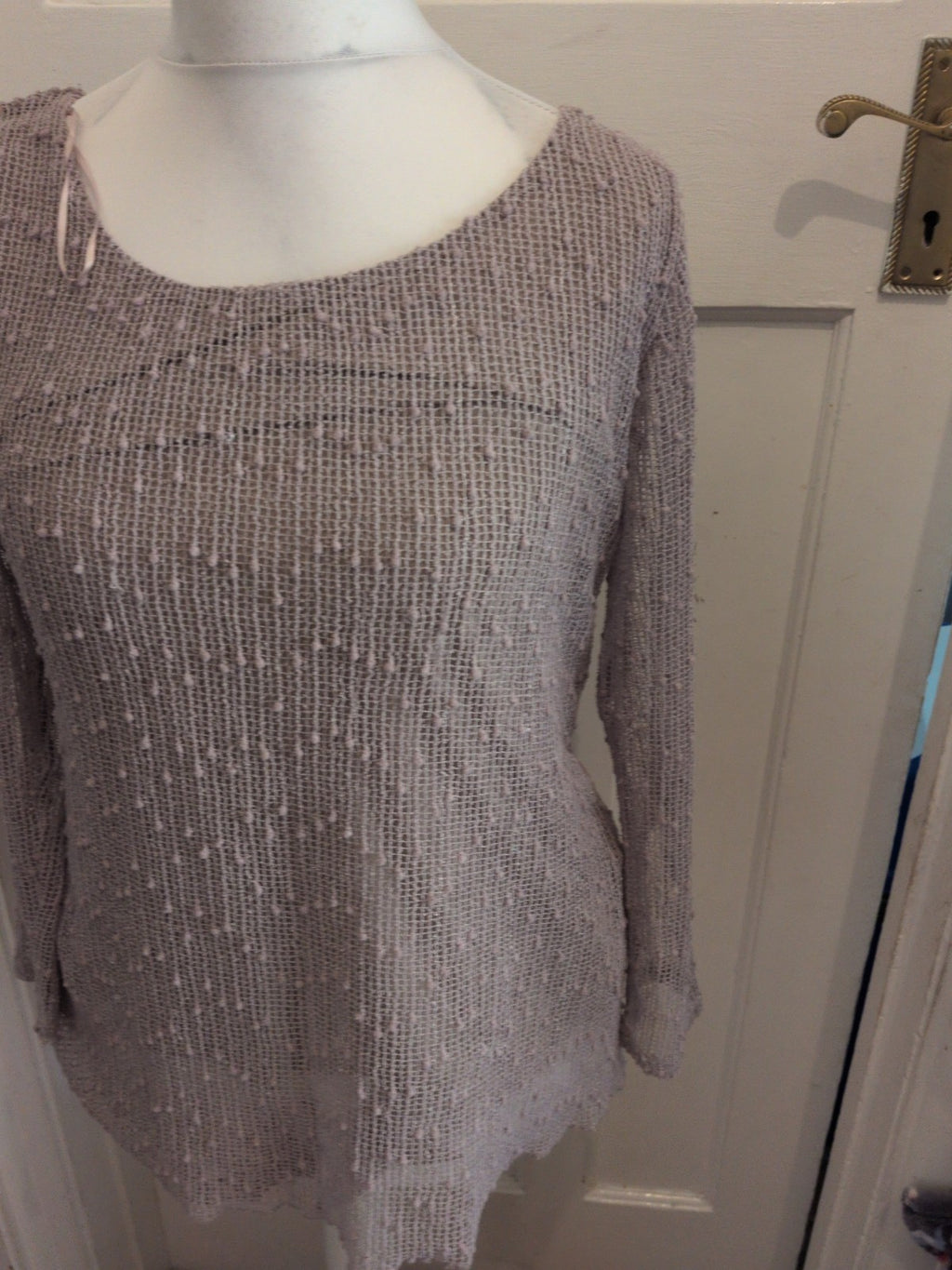 Apricot 12 Beige Long Sleeve Lined Blouse Mesh Style