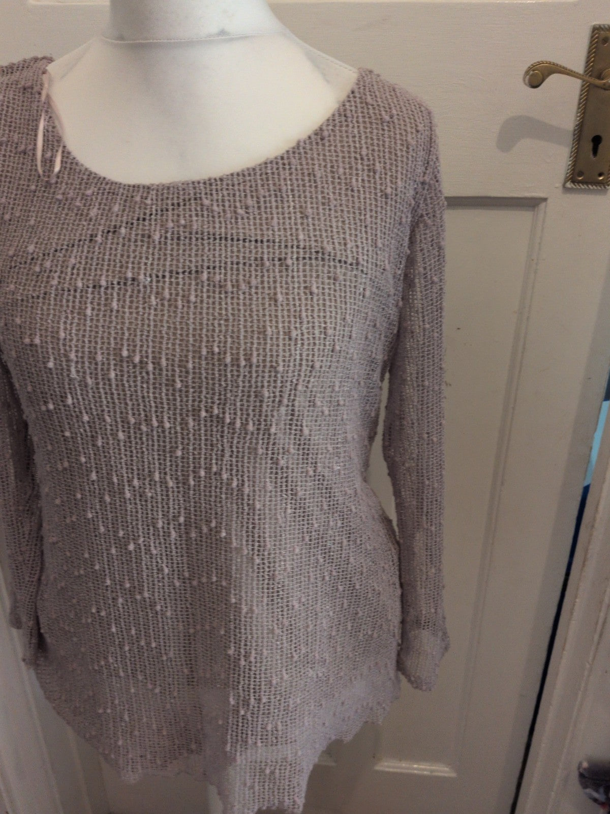 Apricot 12 Beige Long Sleeve Lined Blouse Mesh Style