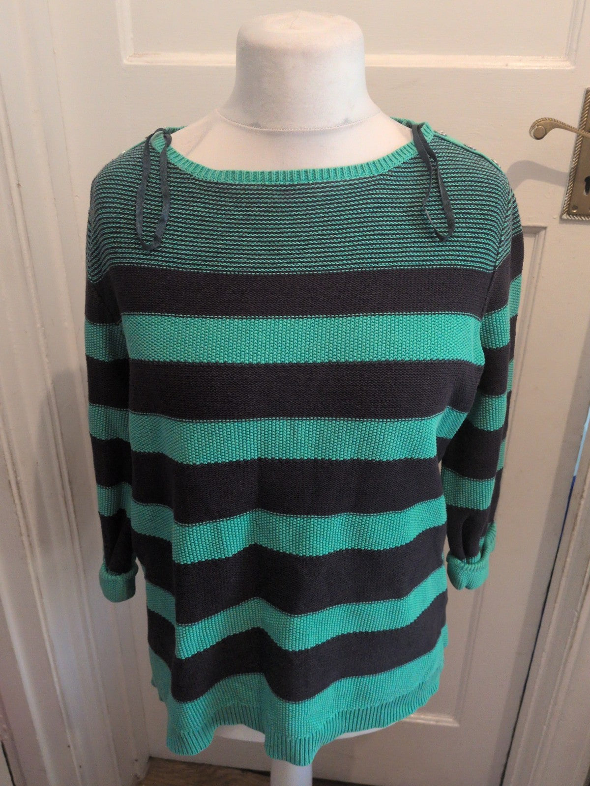 Ladies Maine New England Size 20 Green And Black Stripe Jumper
